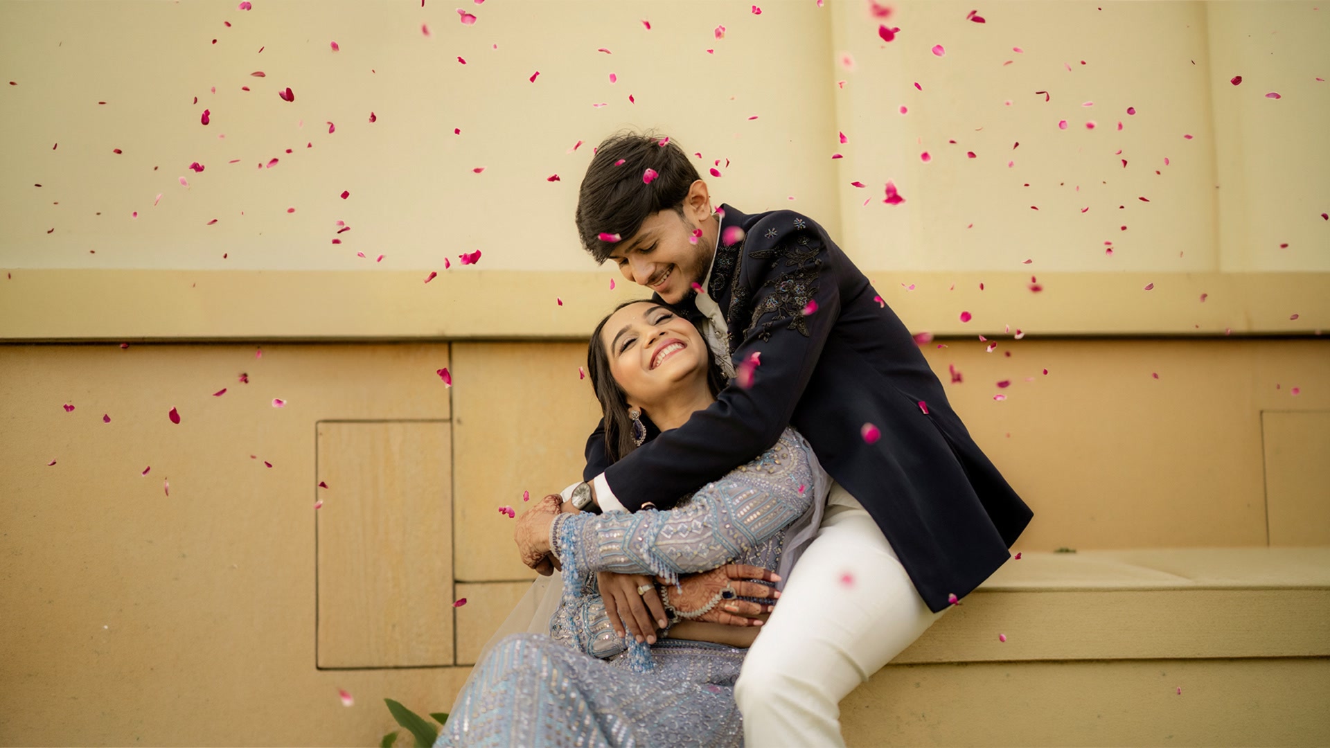 Royal Indian wedding — sunset portrait backdrop